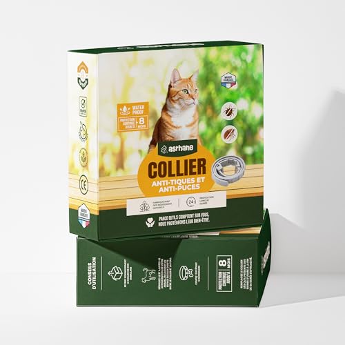 ASRHANE – Collier Anti Puce et Tique pour Chat – Collier Antiparasitaire Naturel pour Chats Adultes et Jeunes Chats – Protection Efficace Longue Durée 8...