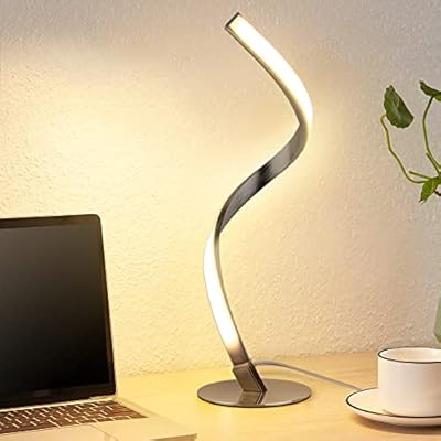 Modern Spiral LED Table Lamp, Touch Control Bedside Lamp, Fully Stepless Dimmable, 5W 450LM Warm White 3000K Desk Lamps of Stainless Steel, 1.8m Cable, Nightstand Lamps for Bedroom Living Room Office