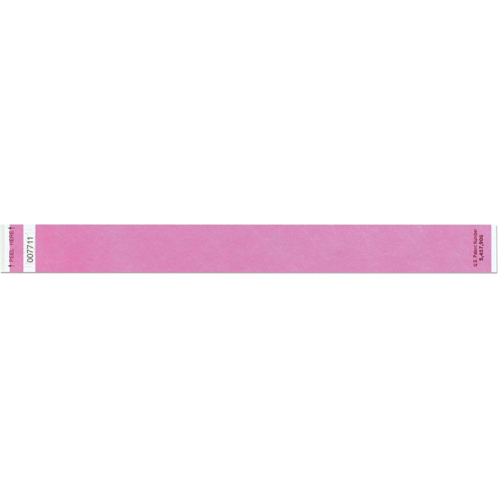1 Inch Tyvek Tytan Tabless Wristbands - Clean Easy to Use Simply Peel and Fold Flat - Day Glow Pink - 1000 Units Per Box