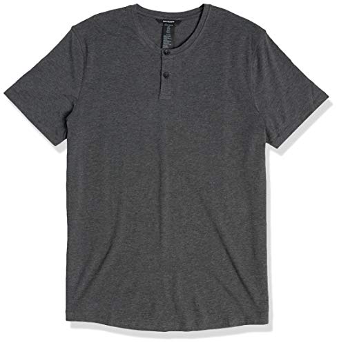 Amazon Brand - Peak Velocity Men's Pima Cotton Modal Short Sleeve Henley Shirt, Dark Grey Heather, Large