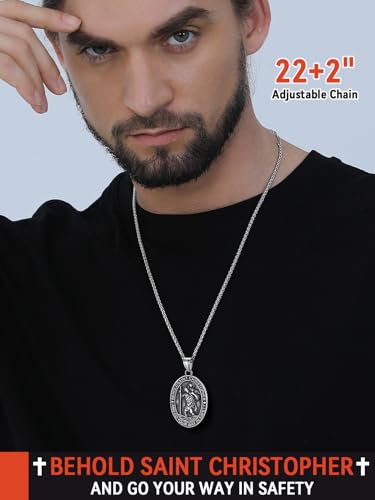 FaithHeart Saint Christopher/Florian/Sebastian Necklace for Men, Stainless Steel/18K Gold Plated St Christopher Necklaces Religious Amulet Pendant Christian Gifts for Men2