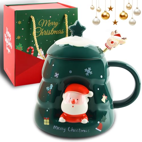 QIANAI Taza Navideña, Tazade Cerámica Navideña Papá Noel, TazaNavidad Tapa y Varilla Agitadora, TazaDesayuno, TazaOffice, Tazas Originales para Regalar, Regalos Originales para Amigos (Verde) QIANAI Taza Navideña, Tazade Cerámica Navideña Papá Noel, TazaNavidad Tapa y Varilla Agitadora, TazaDesayuno, TazaOffice, Tazas Originales para Regalar, Regalos Originales para Amigos (Verde)