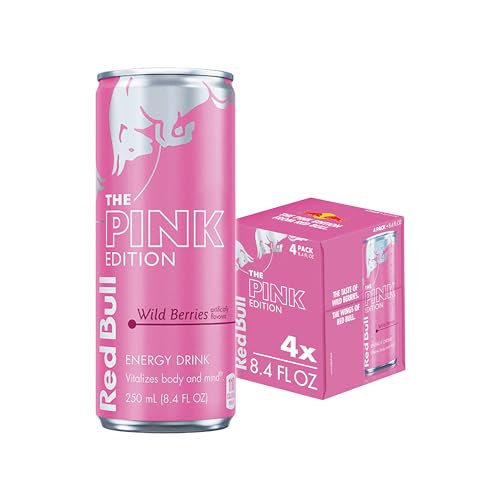 Red Bull Wild Berries, Pink Edition, with 80mg Caffeine plus Taurine & B Vitamins, 8.4 Fl Oz, Pack of 4 Cans