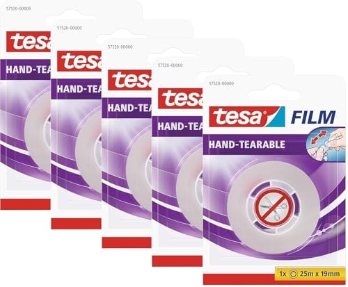 tesa film von Hand einreißbar, 25m x 19mm (Transparent, 25m x 19mm | 5er Pack)