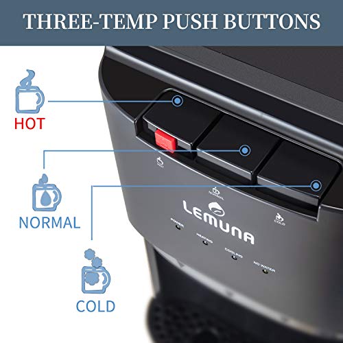 LeMuna Water Dispenser- Bottom Loading Water Cooler for 3 or 5 Gallon Bottle with Hot Cold and Normal Temperature Settings, Child Safety Lock and Removable Drip Tray, Stainless Steel & Black - Thumbnail 3