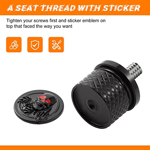 Eumti Stainless Knurled Fender Rear Seat Bolt Screw 1/4"-20 Thread 3D Embossed Skull Pattern Red Eyes Compatible With Harley Davidson Touring Softail Dyna Sportster Cvo Fatbob 1996-2023 #TOP4