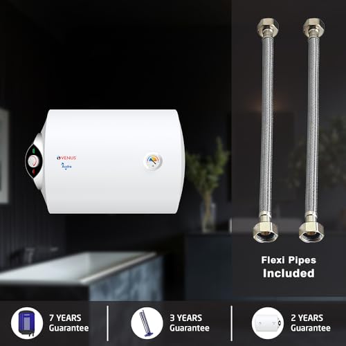 Image of Venus Audra LHS 25 Litre Storage Horizontal Water Heater (Geyser) | Ideal for False Ceiling Installation | Corrosion resistance | ISI | Free Flexible Hose | Guarantee - 7 Years on Inner Tank | 8 Bar