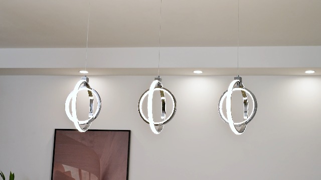 Image of Modern LED Chandelier Chrome Ring Pendant Light Fixtures 4000K Dimmable Height Adjustable Pendant Lighting for Dining Room Kitchen Island Bedroom Living Room Foyer(2-Pack)