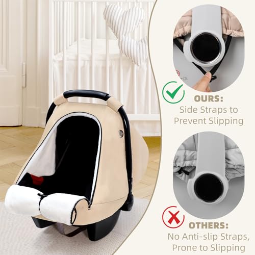 Image of SWESEN Winter Car Seat Covers for Babies, Cozy & Warm Cover, Infant Car Seat Canopy Water Resistant, Universal Cold Weather Shield, Beige