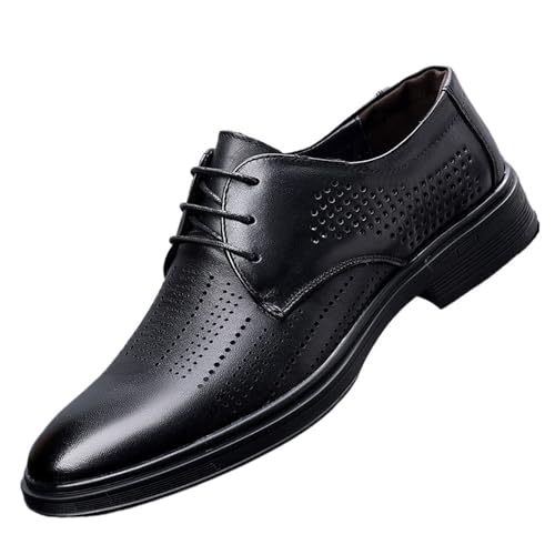 Men's Genuine Leather Dress Shoes Breathable Perforated Soft Sole Business Casual Wedding Groom Shoes Summer Formal Black
