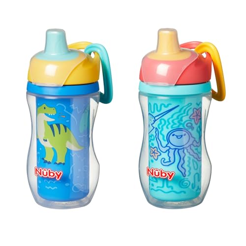 Nuby Insulated Sipper Cup - Toddler Beaker with Removeable Valve | Spill-Proof | 270ml / 9oz | Suitable from 12 Months | Pack of 2 (Dinosaurs)