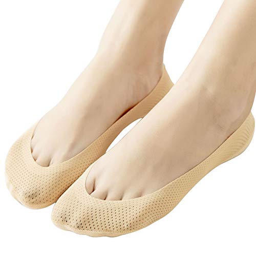 4 Pairs No Show Liner Socks Women's Low Cut Cotton Nylon Boat Invisible Hidden Socks Non-Slip For Flats (As1, Numeric, Numeric_5, Numeric_8, Mesh 2Black+2Nude, Shoe-Size 5-8) #TOP3