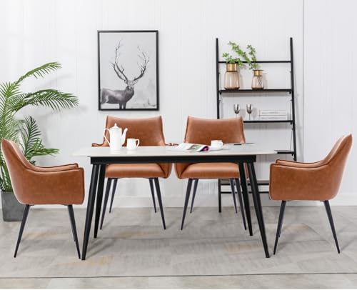 Fauteuil Moderne Cuir PU Marron, pieds métal Ya-Home