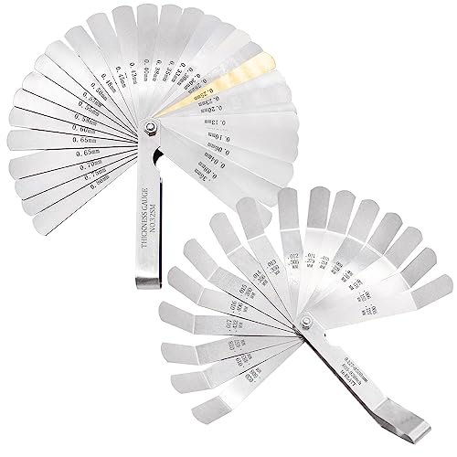 Ruibapa 2 PCS Feeler Gauge Set Include 32-Blade Tapered Feeler Gauge and 16-Blade Offset Feeler Gauge Dual Marked SAE & Metric Sizes for Precisely Measure Mechanical Clearances