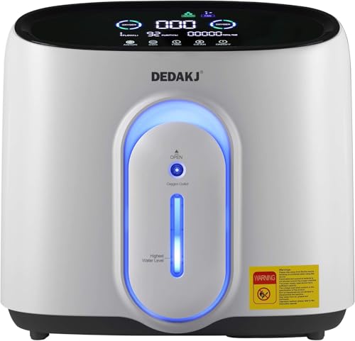 DEDAKJ Concentrador de Oxígeno, 90%±3% Alta Pureza 1-8L / min Ajustable, Generador de Oxígeno de Flujo Hogar LED Portátil Con Control Remoto, Función de Atomización, Certificado por la CE