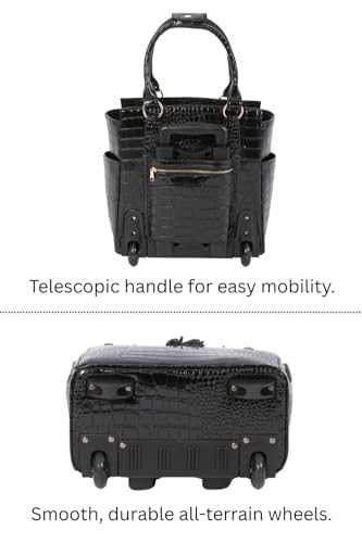 Image of JKM & Company Rolling Laptop Bag for Women | Designer Wheeled Briefcase | Fits 13-17 inch Laptops | Office Travel Computer Case