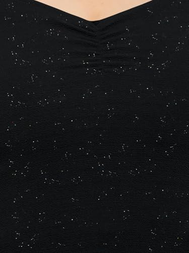 Image of wild U Women Western Plus Size Crop Top| Shimmer | Puff Sleeve | Stretchable | Stylish Top for Curvy Women (Black)