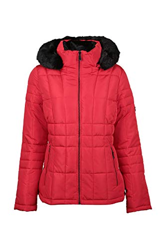 Calvin Klein Short Faux Fur Trimmed Traditional Box Quilt Down Fire LG (US 12-14)