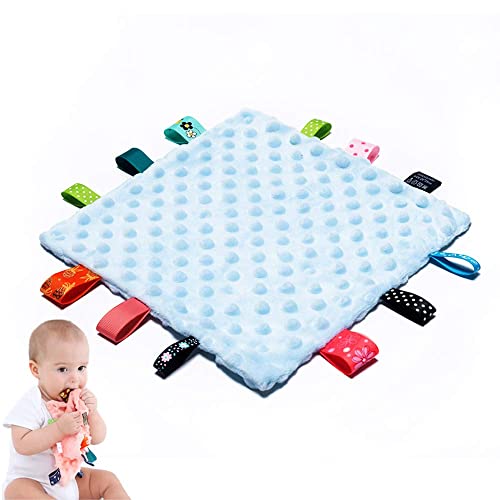 Image of Baby Tags Security Blankets - Baby Soothing Plush Blanket with Colorful Tags, 10 inchx10 inch Square Sensory Toys, Lovey for 3 Months+ Babies Boys and Girls (Blue)