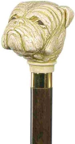 Bulldog Headed Walking Stick Cane - Gold, 92cm