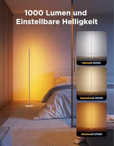 Govee RGBIC LED Stehlampe Wohnzimmer, 1000lm Stehleuchte Dimmbar, Arbeiten mit Matter & Alexa, 85 Szenenmodi, 16 Millionen Farben, DIY & Musikmodi, 136cm Ecklampe für Schlafzimmer Deko, Gold 6