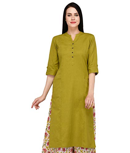 Image of Pistaa's Women's Cotton Relaxed Fit Straight Solid Kurta With Two Patch Pockets