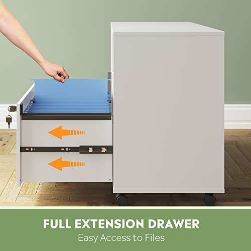 Devaise Office File Cabinet With Lock, 1-Drawer Wood Lateral Filing Cabinet On Wheels, Printer Stand With Open Storage Shelves For Home Office, White #TOP5