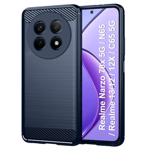 Image of NPRC Hybrid Ultra Slim Protective Case TPU Non-Slip Carbon Fiber Texture Shockproof Case Cover for Realme Narzo 70X - Blue