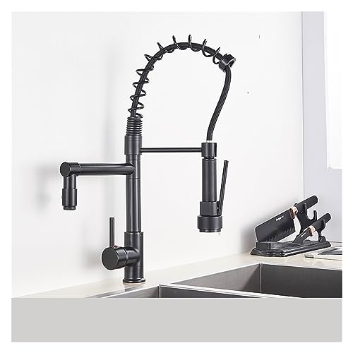 Robinet de cuisine mitigeur noir mat rotation 360 avec douchette latérale