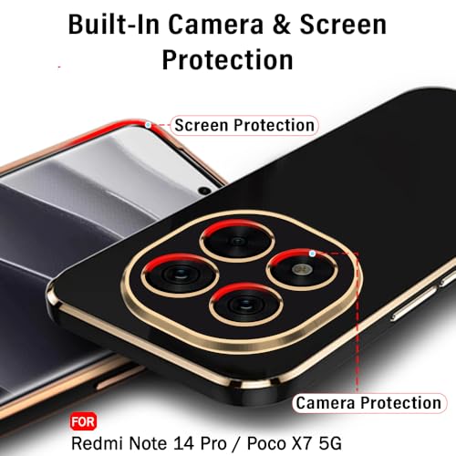 Image of TheGiftKart Luxurious Golden-Plated Back Cover Case for Mi Redmi Note 14 Pro /Poco X7 5G | Raised Lips for Camera & Screen Protection | Shockproof Design | Stylish Back Cover Case (TPU, Black)