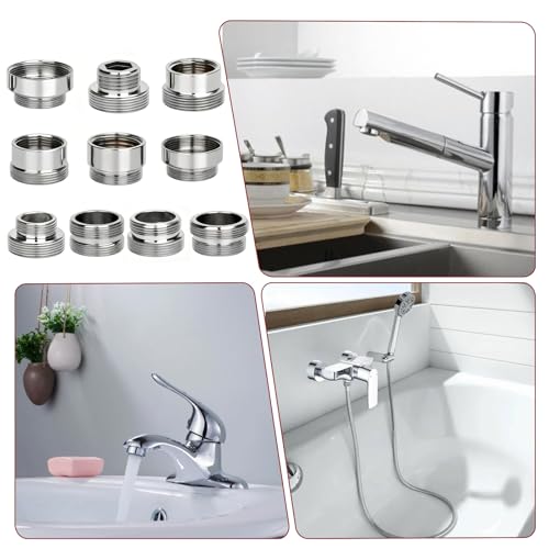 10Stück Adapter Wasserhahn mit Dichtungen, Universal Wasserhahnadapter mit Gewinde, Außengewinde Doppelnippel Adapter für Küche Gartenschlauch,Wasserhahns Strahlregler, Waschbecken Wasserhahn (10)