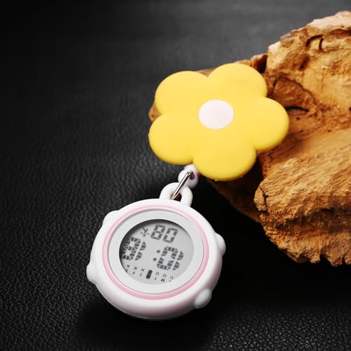Lancardo Relógio digital com clipe: relógio de bolso retrátil com estampa de flor fofa e capa de sil