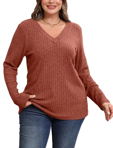 SAMPEEL Long Sleeve Shirts for Women V Neck Sweaters Fall Fashion Outfits 2025 Tunic Tops Lightweight - Image 6