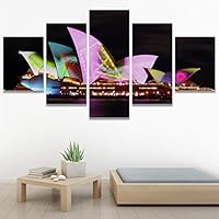SIGNWIN 5 Panel Canvas Wall Art City Illuminations for Home Decorations Ready to Hang - 60