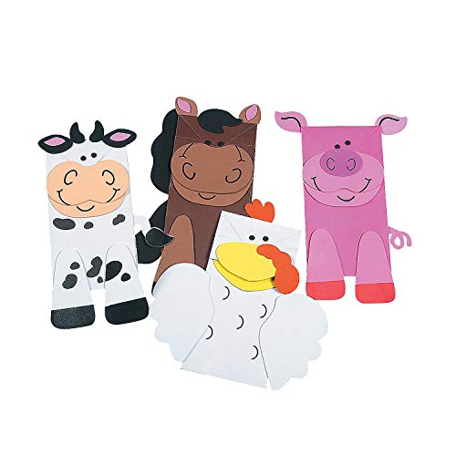Farm Animal Friend Puppets Craft Kit - Makes 12 - Cow, Horse, Chicken, Pig - Crafts for Kids and Fun Home Activities