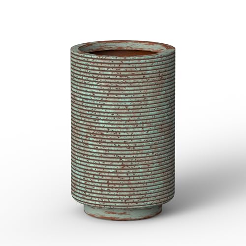 Humid Jade 15.7-Inch Tall Round Concrete Planter, Weathered