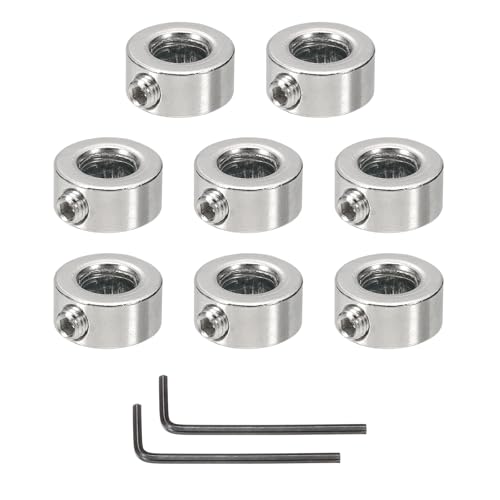 MECCANIXITY Bore 8 mm Shaft Collar 16 mm OD 8 mm Thickness Carbon Steel Landing Gear Stopper Wheel Collar with Set Screw & 2 Hex Wrench for Machine Tools Industry (Silver Tone, Pack of 8)