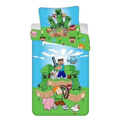 Minecraft Juego completo de ropa de cama infantil de dos caras, funda nórdica de 140 x 200 cm, funda de almohada de 70 x 90 cm, con cremallera, de algodón 100 %, certificado Öko-Tex Standard 100, para