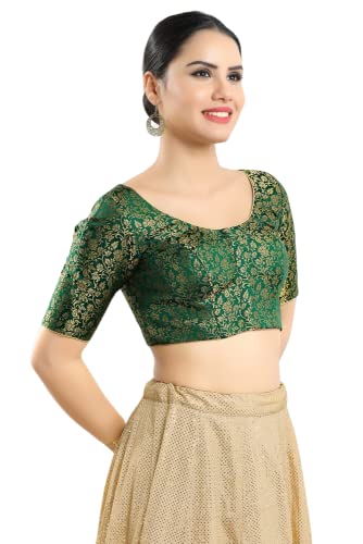 Image of Vamas Women's Brocade & Georgette Padded Self Design Half Sleeve Readymade Saree Blouse (X-1126.ELB)