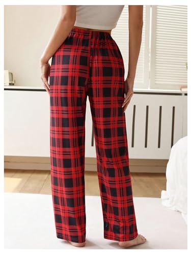 WDIRARA Calça de pijama xadrez feminina com laço elástico na cintura, Vermelho, GG