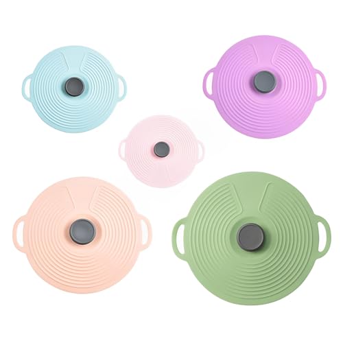 MEETOZ 5 Pcs Silicone Lids Covers for Bowl, Silicone Microwave Cover, Various Sizes Reusable Heat Resistant Lids Fits Cups, Bowls, Plates, Pots, Pans, Skillets, Stove Top, Oven, Fridge Dishwasher Safe