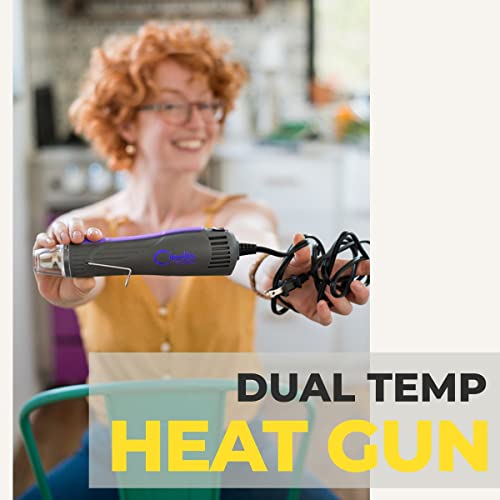Heat Gun for Crafts, Mini Dual Temp Hot Air Gun Tool for Epoxy Resin, Shrink Wrapping, Vinyl Wrap, Embossing, Electronics, Candle Making, Sublimation, Phone Repair & DIY (Blue)