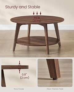 VASAGLE Round Coffee Table, 2-Tier Center Table with Storage, Tapered Legs — photo 5 of 6