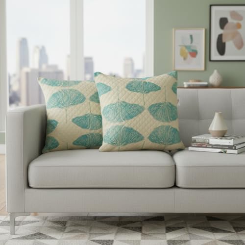 Image of STITCHNEST 'QuadraNest' Series Printed Quilted Velvet Cushion Cover 16x16 Inch Set of 2 | Premium Soft Fabric, Washable & Fade Resistant | Decorative Living Room Cushion Covers | Botanica Weave