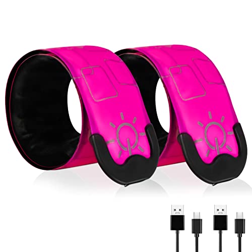 TRAYIU LED Safety Wristband Lights - Rechargeable Light Up Arm Ankle Band Kids Magic Slap Glow Bracelets Reflective Belt High Visibility for Night Cycling Walking Joggers Running Gear