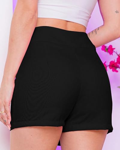 Image of ADDYVERO High Rise Elasticated Waistband Side Button Women Above Knee /Mini Bodycon Wrap Skort /Shorts (Black, 36)