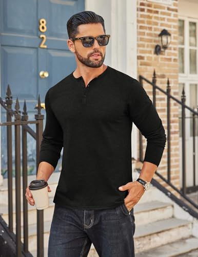 COOFANDY Mens Henley Shirt Long Sleeve Casual Stretch Solid T-Shirts Fashion Pullover Lightweight Fall Tops3