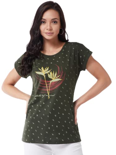 Image of Modeve Women Printed Cotton Blend Half Sleeve Round Neck T-Shirt for Summer