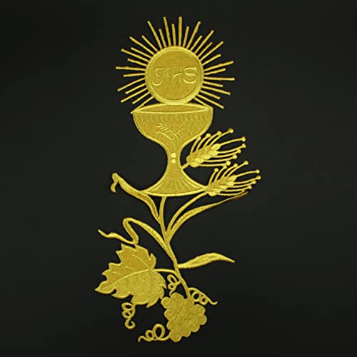 APLICACIÓN ECLESIÁSTICA METALIZADA BORDADA CÁLIZ Y RAMILLETE 30x30cm (ORO)