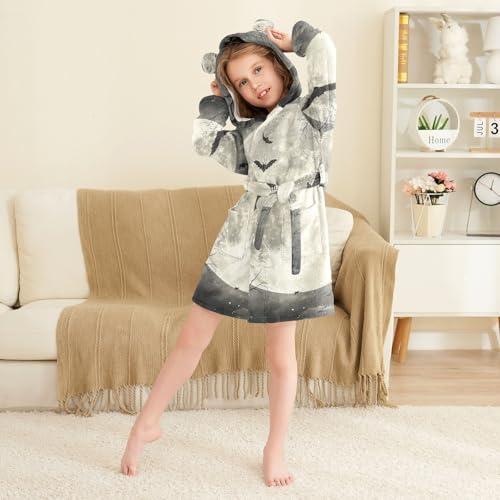 GuoChe Bat Moon Night Halloween Scene Kids Girl Robe Hooded Robe For Kids4